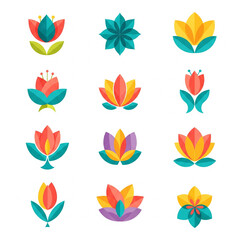 Naklejka premium Stylized flowers bloom with vibrant colors, showcasing botanical beauty and artistic expression in a decorative arrangement, evoking a sense of joy and creativity.