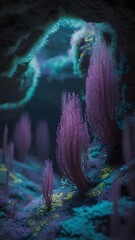 Beautiful blue underwater scene with colorful fish and abstract green sea art painting