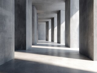 Sleek Minimalist Hall: Cement Pillars and Soft Natural Light Shadows