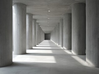 Obraz premium Sleek Minimalist Hall: Cement Pillars and Soft Natural Light Shadows