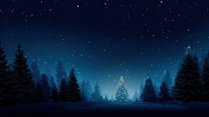 Naklejka premium Nighttime christmas scene with snowy trees winter landscape digital art serene environment wide viewpoint festive spirit