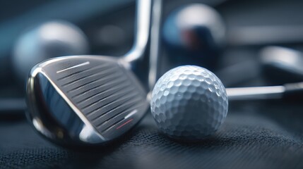 Golfer equipment captured close-up with gleaming club head and ball aligned for an accurate stroke