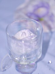 glass of water on blue background