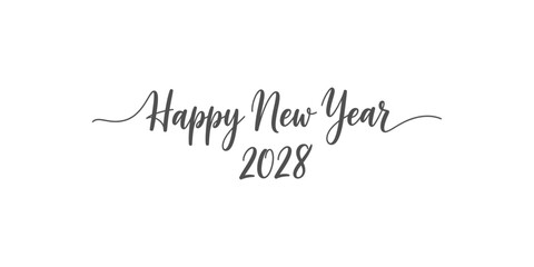 Happy New Year calligraphy text with hand drawn typography lettering continuous line drawing style design template for festive greeting card poster banner ads and holiday invitations