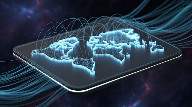 World map on a digital tablet representing global network and connectivity - Powered by Adobe