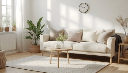 Obraz premium Modern Minimalist Living Room Interior with Cozy Sofa