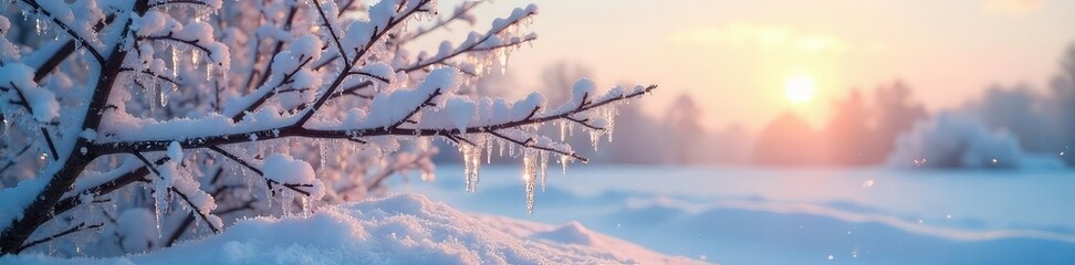 Frozen branches draped with glistening ice crystals under a pale winter sun; a serene January landscape The air is crisp and cold, hinting at the quiet beauty of the season , january, crystals
