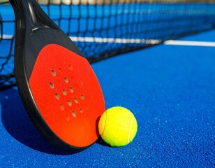 Padel Racket Leaning on Neon Ball – Vibrant Court Colors
