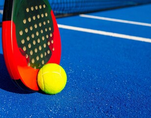 Padel Racket Leaning on Neon Ball – Vibrant Court Colors
