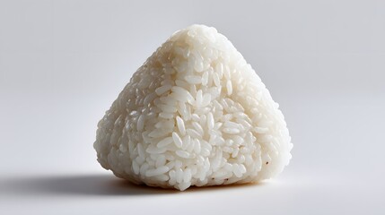 Triangle Shaped White Rice Onigiri Placed Against A Plain Background With Minimalist Style