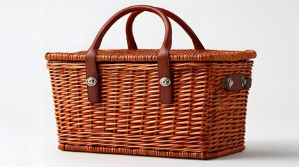 Elegant Woven Basket with Leather Handles for Home Storage and Decorative Use