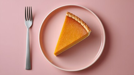 Slice of Lemon Cake on a Pink Plate with Fork on a Minimalist Table Setting