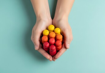 Hands Cupping Wooden Figures Protecting a Diverse Group with Care and Unity on Turquoise Background, Promoting Teamwork, Leadership and Inclusivity