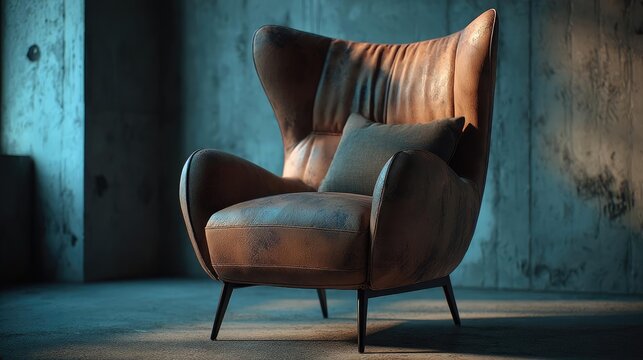 Armchair wingback in compact style concept. Stylish armchair in a modern interior with soft lighting.