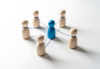 Interconnectedness Wooden Figures Linked in a Network, Symbolizing Teamwork, Collaboration, and Leadership, Creating a Strong Bond in Community and Communication