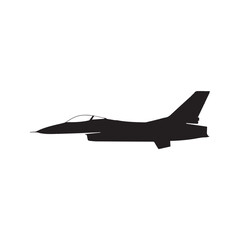 Military Fighter Jet Silhouette, Air Force Combat Aircraft Vector Icon
