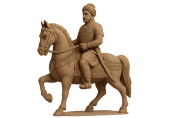Historical king riding on a horse isolated on transparent background