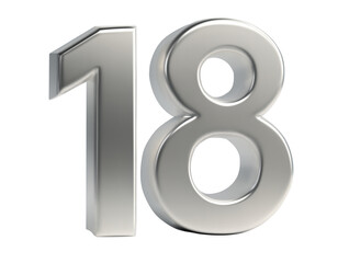Shiny number 18 crafted from polished silver for elegant designs, milestones, or celebrations
