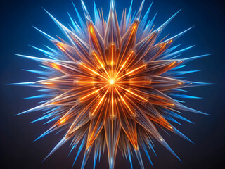 Fototapeta premium Glowing starburst with blue spikes and orange light trails design