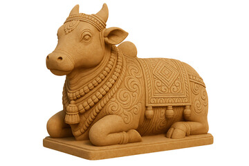 Brown stone nandi sculpture isolated on transparent background