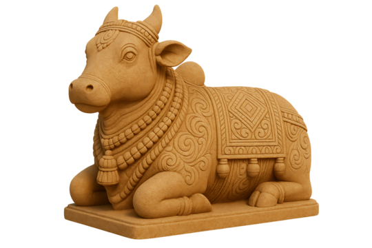 Brown stone nandi sculpture isolated on transparent background