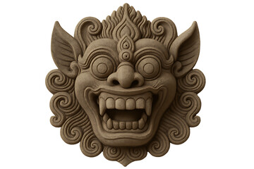 Demon head mask carving isolated on transparent background