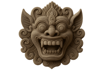 Demon head mask carving isolated on transparent background