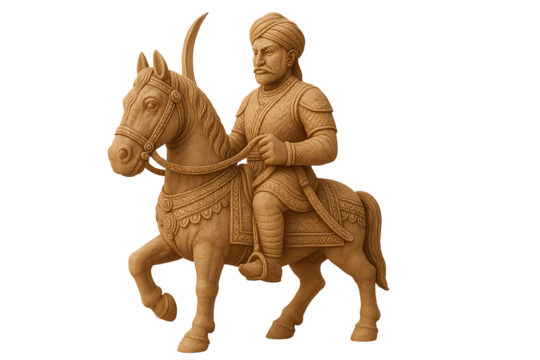 Historical warrior on horse statue isolated on transparent background
