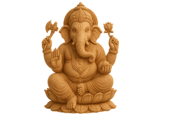 Hindu god Ganesha stone statue isolated on transparent background