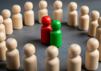 Distinct Connection Wooden Figures Highlight Individuality and Inclusion in a Circle of Sameness, Promoting Unity and Belonging Through Diversity