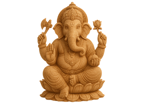 Hindu god Ganesha stone statue isolated on transparent background - Powered by Adobe