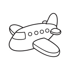 Cute Cartoon Airplane Outline for Kids Coloring Page, Simple Aircraft Vector Illustration.
