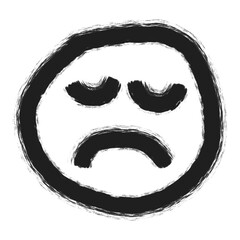 Distressed Sad Face Icon with Brush Stroke Texture Expressing Disappointment and Sorrow on Transparent Background for Digital Design and Emotional Visuals.