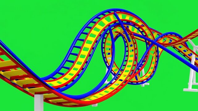 Colorful Rollercoaster Track on Green Screen