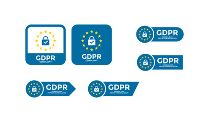 GDPR ( General Data Protection Regulation) badges logos template set with a padlock and EU stars. Suitable for websites, mobile apps, and corporate documents, privacy policy pages, consent forms 