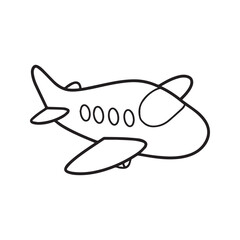Cute Cartoon Airplane Outline for Kids Coloring Page, Simple Aircraft Vector Illustration.
