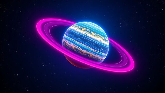A colorful planet with glowing rings floating in deep space, evoking cosmic wonder and mystery.