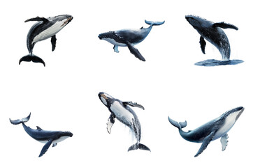Obraz premium Collection of Whale circling A whale swims in a wide circle, moving slowly through the water. full length isolate on transparent background
