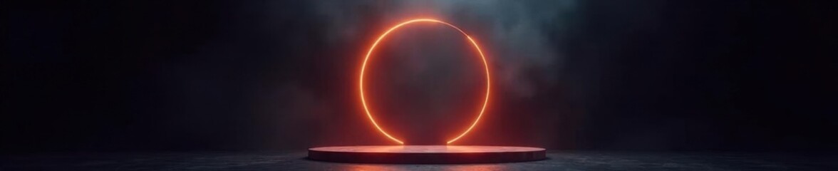 Dark stage, circular frame, burning spotlight , yellow, set, art