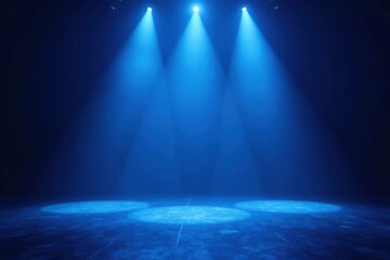 Stage bathed in vibrant blue light, dramatic shadows , dramatic, theater
