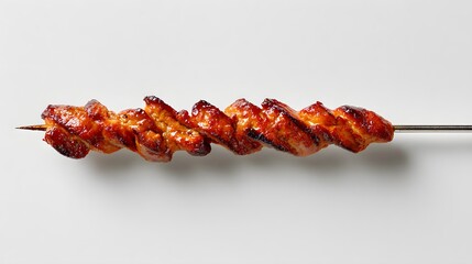 Delicious Grilled Meat Skewer with Glazed Finish on a White Background