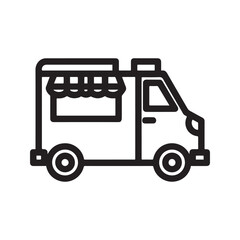 Food Truck Icon, Street Food Van Line Art Symbol, Mobile Kitchen Vector Illustration.
