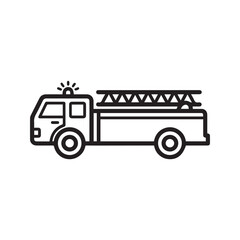 Fire Truck Icon, Emergency Vehicle Line Art, Firefighter Transport Symbol, Vector Illustration.
