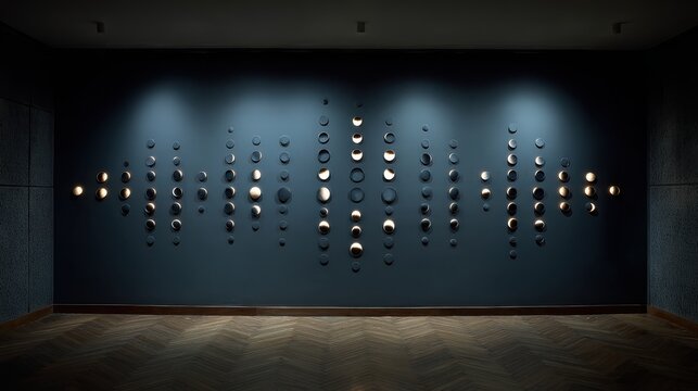 Unique Art Installation with Circular Patterns and Ambient Lighting