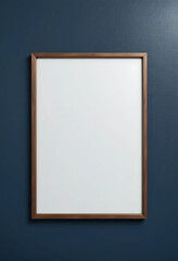 A matte navy-painted wall, featuring an ISO A poster mockup in a copper frame with antique patina.
