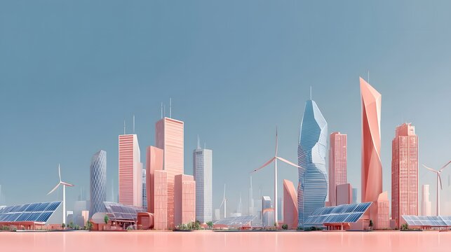 Urban Landscape with Modern Architecture and Sustainable Energy Sources - Powered by Adobe