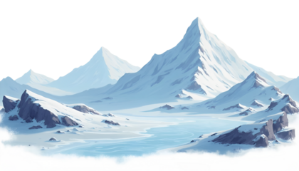 Winter Snowy Mountain Landscape Digital Illustration Isolated on White