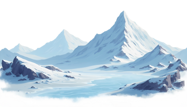 Winter Snowy Mountain Landscape Digital Illustration Isolated on White