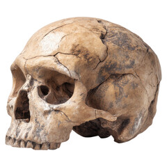Detailed View of Ancient Human Skull Fossil with Cracks
