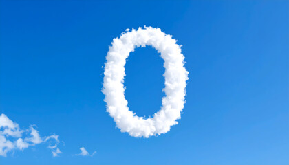 White Cloud Formation Number Zero Floating Against Bright Blue Sky Background